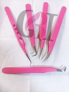 Pince à épiler professionnelle en acier inoxydable pour extension de cils nouveau revêtement en poudre rose pointe argentée Instrument de beauté Style différent - Product Image 3