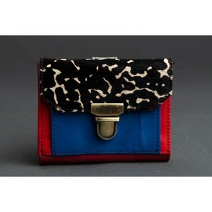 LW Mini portefeuilles courts à la mode pour femmes, fabriqués à la main, en cuir de vache véritable, à motif géométrique, avec fermeture à glissière. - Product Image 2