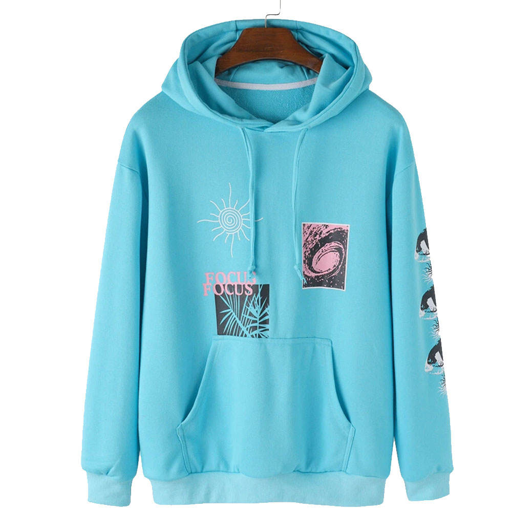 wolf print kangaroo pocket casual moletom com capuz