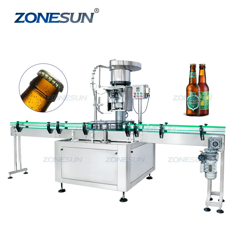 ZONESUN ZS-XG440E Automatic Beer Champagne Bottle Crown Aluminium Caps Crimping Capping Machine For Juice Drinks Bottles
