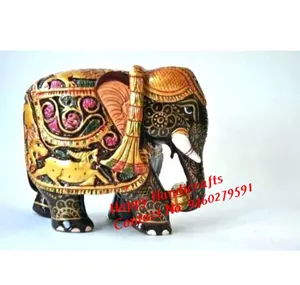 Elephant Figurine - Buy in Bulk Handcrafted Wood Elephant Figurine/Statue of with Bright Hand-Painted Stories of Indian Culture