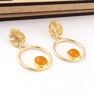 Joyería de moda para mujer, Pendientes colgantes con forma de hoja, forma redonda, calcedonia amarilla, chapada en oro, regalo - Product Image 4