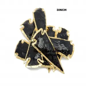 Prachtige Kristallen Helende Steen Natuurlijke Agaat Zwart Obsidiaan 3Inch Inheemse Pijlpunten Met Gouden Rand