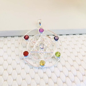 Colgante de Plata 925 para Hombre, Colgante de Piedra Preciosa Redonda Natural, Corte Chakra, Plata de Ley Hecha a Mano, Colgante Chakra Siete, Hermosa Plata - Product Image 4