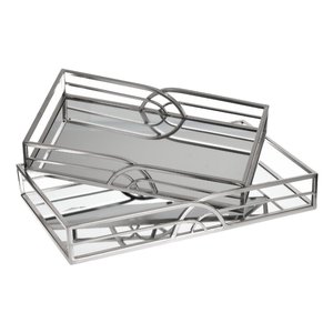 Set of Two <b>Mirror</b> Serving <b>Tray</b> Silver Finished Stainless Steel Designer Platter Classic Stylish Wholesale New <b>Mirror</b> <b>Tray</b> - Product Image 1