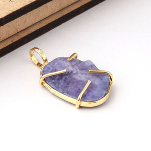 Vente chaude Simple Designer De Mode Pendentif Collier Naturel Bleu Géode Druzy Prong Réglage En Laiton Plaqué Or pour Les Chrétiens - Product Image 4