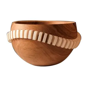 Good Quality Wooden Mixing Bowl Natural Finishing Soup & Noodles Serving Bowl for Wholesale Supplier From India