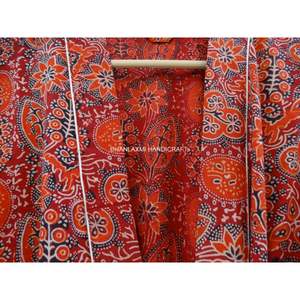 ชุดคลุมอาบน้ำยาวสไตล์โบฮีเมียนของผู้หญิง,ชุดนอนแมกซี่พิมพ์ลายบล็อกมือ Ajrakh หลากสีใหม่ - Product Image 6