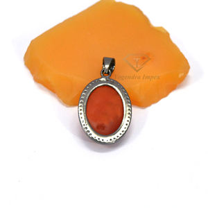 Forme ovale magnifique pendentif en pierre précieuse cornaline/bijoux en argent Sterling 925 plaqué rhodium noir - Product Image 4
