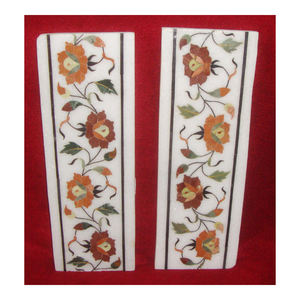 Azulejos de borde con incrustación de mármol blanco, diseño de flores decorativas - Product Image 1