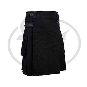 Kilt de luxe ajustable pour hommes, noir, avec bretelles en cuir, - Product Image 4