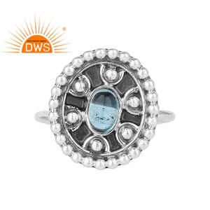 Natural Blue Topaz Gemstone Ring Jewelry Wholesaler Antique Designer Oxidized 925 Silver Women's Ring Jewelry - Product Image 1