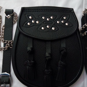 Kilt Sporran-Bolso de cuero con borlas, cuero negro, escocés - Product Image 2