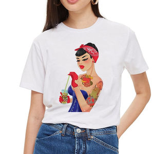 Oferta venta al por mayor las mujeres Vintage divertido chica mala nieve blanco t camisa O-cuello-historia oscura impresión Casual para mujeres - Product Image 1