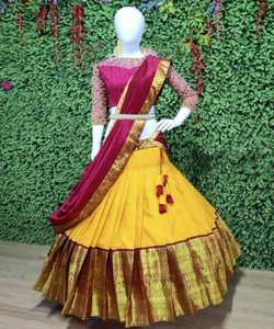 Lehenga Choli coloré indien Designer Net velours taffetas tissus de soie Lehenga Choli Dupatta Blouse Semi cousu en gros Alphanumero - Product Image 5