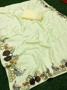 ชุดแต่งงานผ้าไหม vichitra เย็บปักผ้าโสร่งพร้อมเสื้อชิ้นผ้าอินเดียสำหรับผู้หญิง - Product Image 6