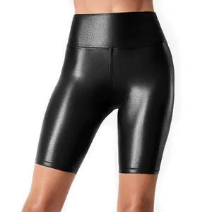 High Waist Stretch Shorts Leggings Summer Solid Fitting Sports Wear Fitness Faux Leather Sexy Shorts