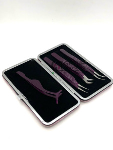 Nouveau Style Prune Poudre Revêtement Botte Volume Isolation En Acier Inoxydable Extension De Cils Pince À Épiler Incurvé Logo Personnalisé Outils De Beauté - Product Image 2