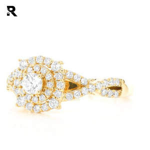 0.75ctw แฟนซีและรอบคู่รัศมีบิดแหวนหมั้น14พันชุบทองคู่รัศมีแหวนหมั้นบนนิ้ว - Product Image 4