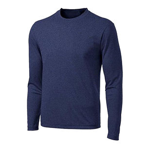 T-shirt à manches longues uni pour homme, coton/polyester, col rond, décontracté, mode, coupe ajustée, respirant, doux, vente en gros, personnalisable, devant - Product Image 5