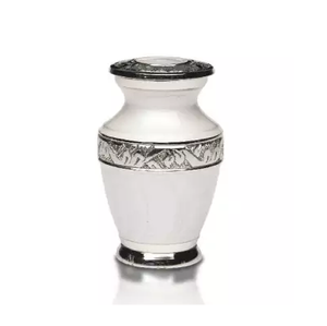 Urnes de crémation blanches gravées classiques pour animaux de compagnie Boîte de rangement en velours Souvenir Cendres funéraires en laiton/métal aluminium - Product Image 1