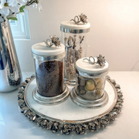 Nouvel ensemble de pots décoratifs en verre avec couvercle floral lotus or ou argent pour la cuisine, idéal pour les cadeaux de table, personnalisable