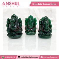 Statue de Ganesha en jade vert naturel sculpté décoratif, Art religieux bouddhiste, Objet de collection, Inde, Prix de gros, Anshul Impex
