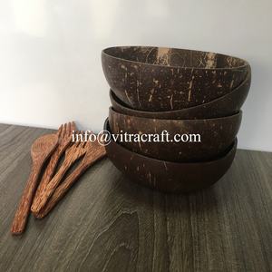 Ensemble de bol élégant et naturel en coquille de noix de coco, bol à salade, cuillère et fourchette, produits 100% naturels sûrs à utiliser - Product Image 3