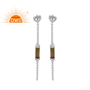 Designer 925 Sterling Fine <b>Silver</b> <b>Chain</b> Drop <b>Earrings</b> Wholesale Bio Tourmaline <b>Earrings</b> Gemstone Jewelry Classic Collection - Product Image 1