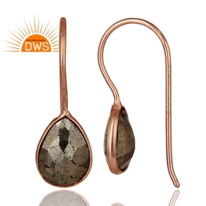 Pendiente de gancho chapado en oro rosa, pendientes de piedras preciosas de pirita, diseñador, proveedor de joyería de plata 925, Colección Vintage - Product Image 3
