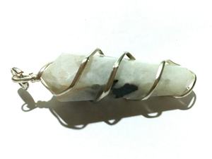 High quality crystal Pendant rainbow <b>moonstone</b> double point Pendant Healing Stone Wrapped Pencil Crystal <b>Necklace</b> Wholesaler - Product Image 2