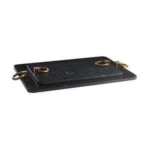 Élégant plateau de service rectangulaire en marbre de granit avec poignée en métal doré Décoration de mariage et de maison élégante - Product Image 2