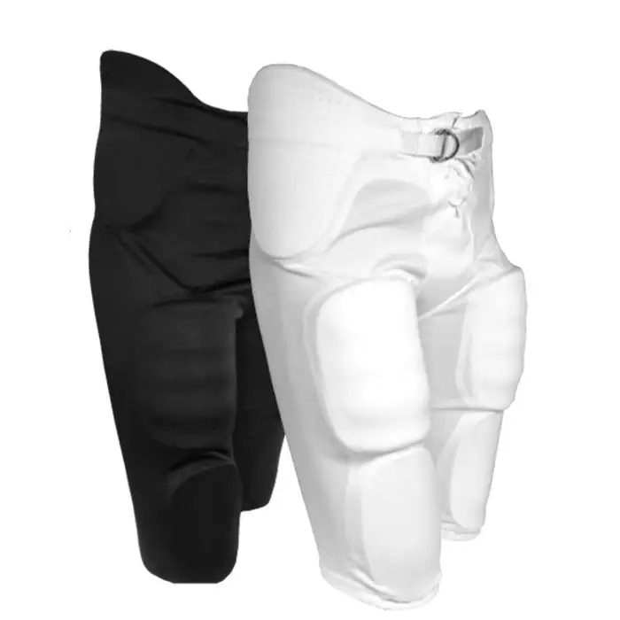 New Adult and youth Football spandex Game Pants with Integrated 7 Piece Pad Set Black and white