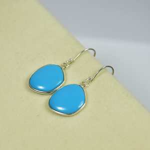 Pendientes de plata de ley 925 con forma de Nugget, pendientes de gota y colgante de piedras preciosas turquesas marinas, adorables, para proveedores al por mayor - Product Image 3