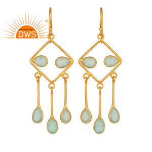 Boucles d'oreilles en argent plaqué or 18k, bijou fait à la main, lustre, pierres précieuses multi-eau, nouvelle collection 2020, vente en gros - Product Image 1