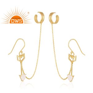 925 argent Sterling naturel arc-en-ciel lune pierre gemme oreille manchette boucle d'oreille pour les femmes bijoux pour les femmes cadeau pour elle - Product Image 2