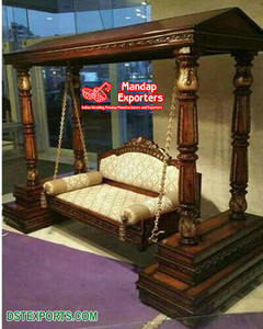 ชิงช้าพระราชแบบดั้งเดิมแกะสลักสวยงามสำหรับบ้าน,ไม้สักแกะสลักเต็มรูปแบบ Jhula ไม้สักไม้ Oonjal/Jhula สำหรับในร่ม - Product Image 5