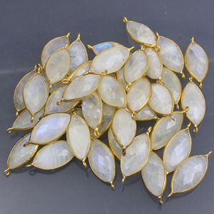 Moonstone Gemstone Marquise Shape Bezel 10x20mm Size Connector <b>Gold</b> Plated Brass Titanium <b>Number</b> Charms Pendants - Product Image 4