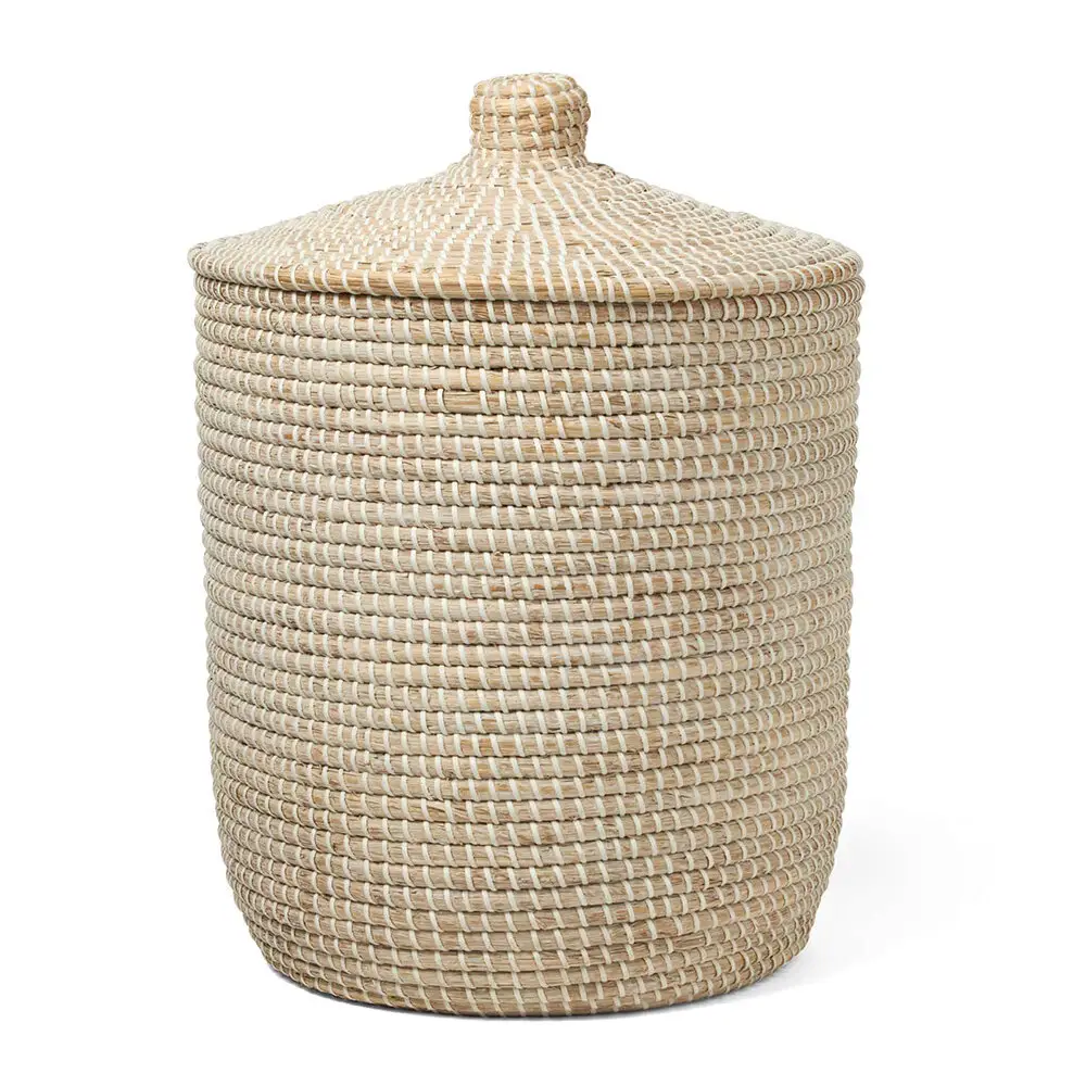 High Quality Seagrass Basket with lid Laundry Storage Natural Wicker Hamper Large Weaving Seagrass Basket From Vietnam