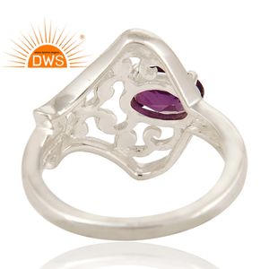 Bague de Cocktail en argent massif, pierre précieuse d'améthyste naturelle, perle ovale, bijoux pour filles, vente en gros - Product Image 4