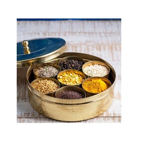 Metal Design Kitchenware Gold Finishing Design Masala Box Multiple Design And Rounded Shaped Solid Spicy Box