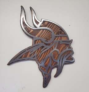 Decorazione della parete del derma Vikings <span class=keywords><strong>2022</strong></span> nuovo segno di metallo in legno rustico sport Home Bar Wall Art Viking Head Football Wall Decor - Product Image 3