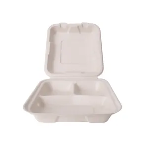 8x8 인치 3 구획 조가비 처분할 수 있는 마이크로파 안전한 Compostable 생물 분해성 사탕수수 대나무 Bagasse 물자