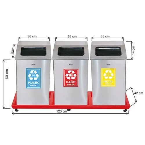 Zero Recycling bin 3 compartment set color coded design. stainless steel Best quality factory outlet Paper Plastic Glass Bin Set