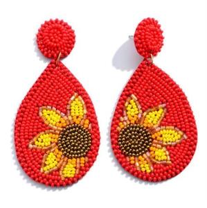 Boucles d'oreilles en perles de rocaille pour femme et fille, bijou brodé à la main, design fleur de soleil, style indien, nouvelle collection - Product Image 3