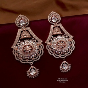 <b>Silver</b> Plated and Rose Gold Plated <b>Long</b> Ad Diamond <b>Earring</b> Collection by Meetali Creation - Product Image 2