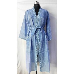 Kaftan de plage bohème imprimé en bloc pour femmes, été automne, confortable, ample, couvre-maillot de bain, respirant, séchage rapide, 100% coton - Product Image 4