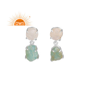 8ง่ามธรรมชาติสายรุ้งมูนสโตนและอควา Chalcedony พลอยหมั้นต่างหูเงินสเตอร์ลิงผู้หญิงต่างหูเครื่องประดับ - Product Image 1