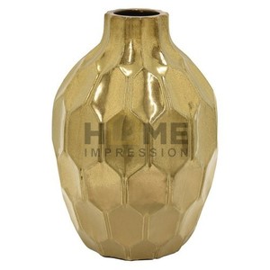 Vase en métal décoratif antique en métal doré Vases à fleurs à plateau brillant pour la décoration intérieure et les accessoires de décoration de fête de mariage - Product Image 1