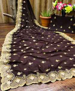 ชุดปาร์ตี้ผ้าส่าหรีสีส้มสำหรับผู้หญิงอินเดียปักลายดอกไม้ทำจากผ้าไหมตาข่ายพร้อมเสื้อสำหรับใส่ทำงานส่าหรี - Product Image 5